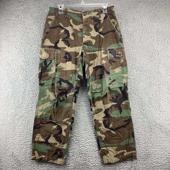 VTG Army Marine Woodland CAMO Cargo Mens Pants Button Fly Size Small Short - Picture 2 of 16